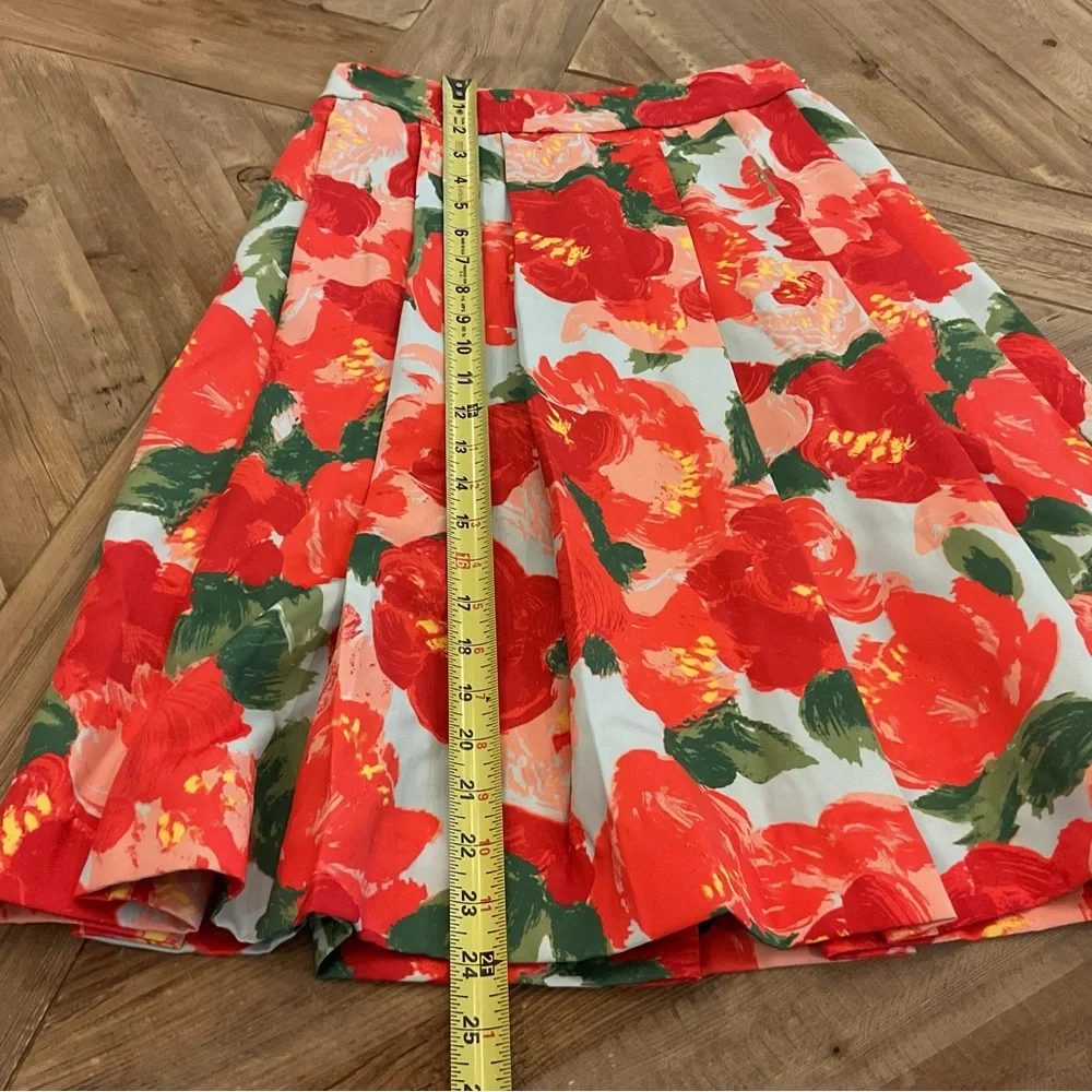 Frances Valentine Peony Print Pleated Skirt Red Floral Jemme Blue Size 2‎ NWT
